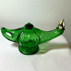 vintage Avon Aladdin's Lamp green glass decanter bottle